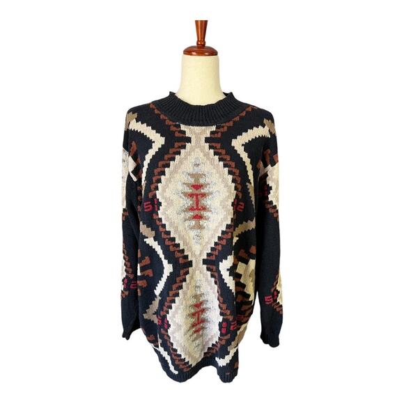 Oversized Geometric Aztec Tribal Vintage Sweater Jeanne Pierre size 2X - Picture 1 of 4